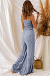 Khaki Floral Spaghetti Straps Smocked Bodice Wide Leg Jumpsuit