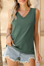 Black Contrast Trim V-Neck Loose Fit Tank Top