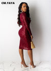  Women’s Sexy Full Sleeve Sequin Bodycon O Neck Dresses