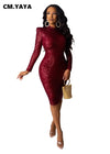  Women’s Sexy Full Sleeve Sequin Bodycon O Neck Dresses