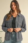 Blue Stripe Washed Oversized Pocketed Denim Jacket