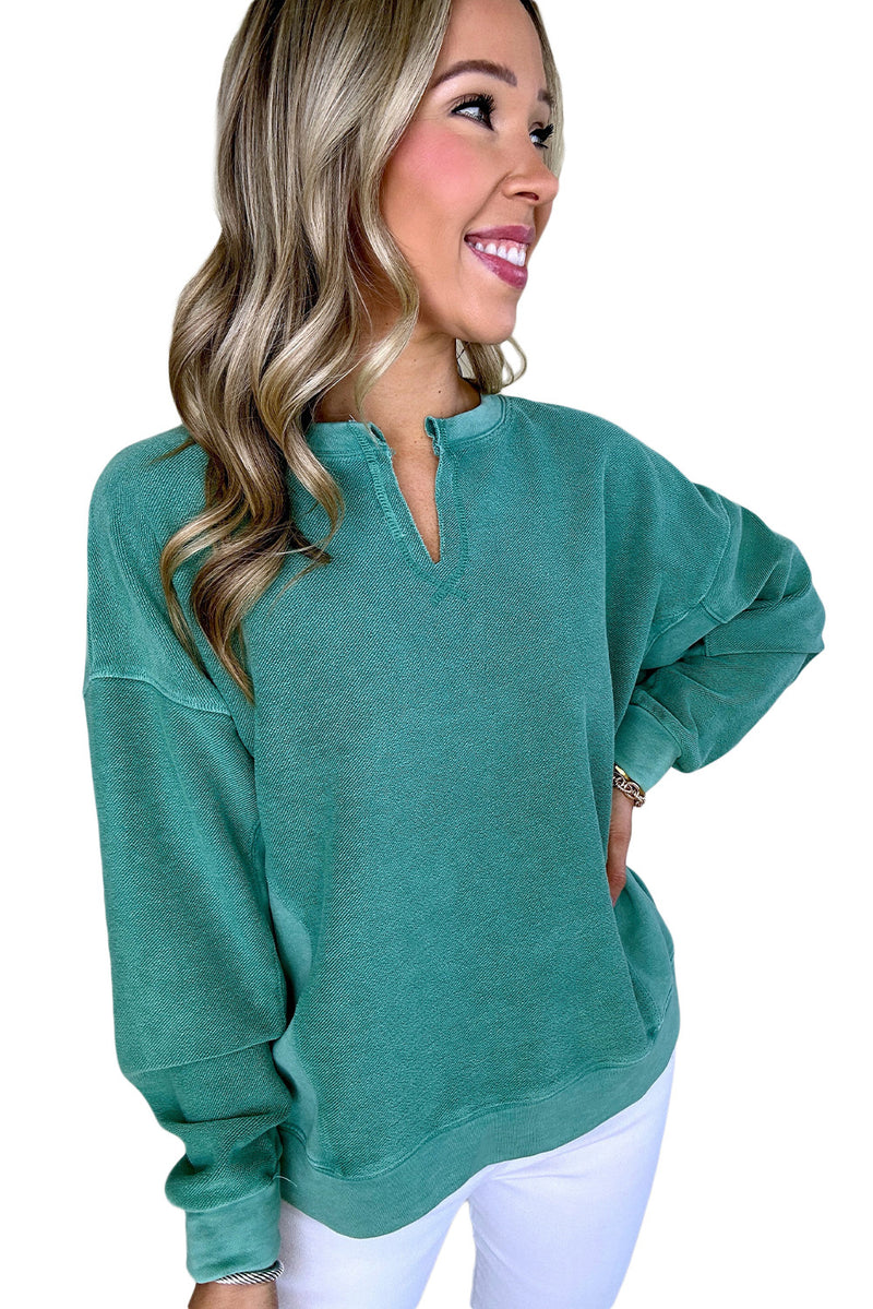 Skobeloff Notched Neck Exposed Seam Drop Shoulder Sweatshirt