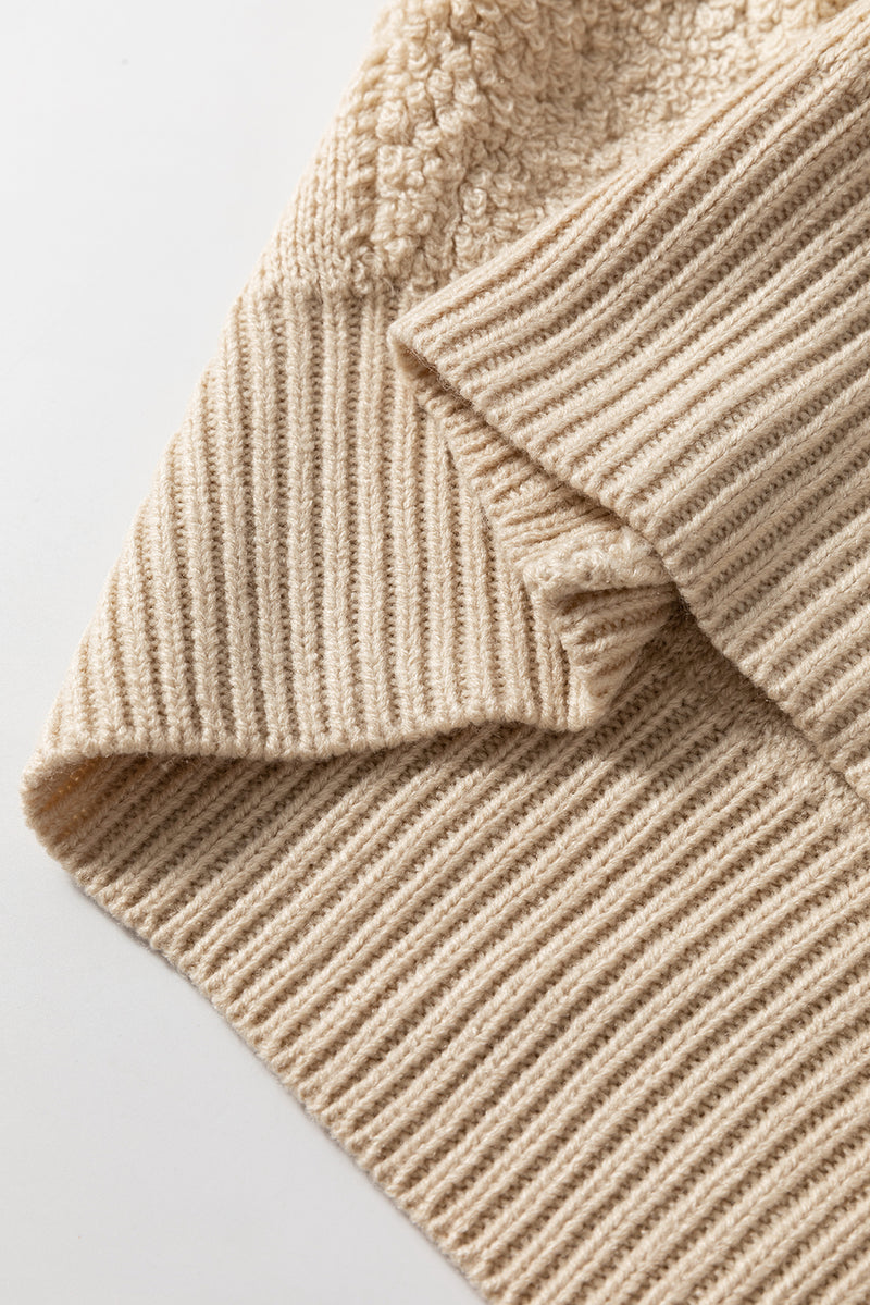 Parchment Checkered Sherpa Crew Neck Loose Sweater