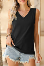 Black Contrast Trim V-Neck Loose Fit Tank Top