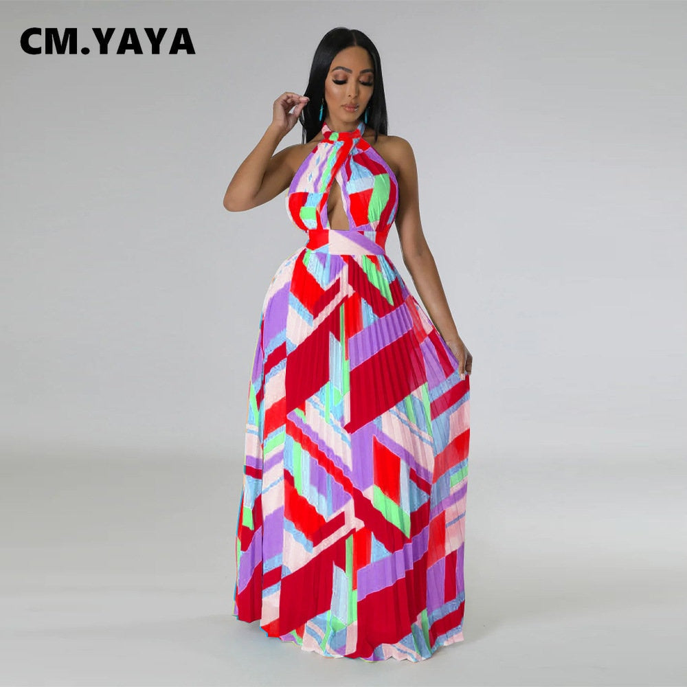 Geometrical Striped Halter Neck Dress