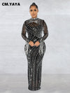 Mesh Tassel Long Sleeve Rhinestones Dress