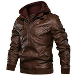  Pu Leather Windbreaker Hooded Winter Motorcycle Jacket