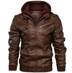 Pu Leather Windbreaker Hooded Winter Motorcycle Jacket