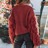 Women Fringe Sleeves Loose Knitted Sweater