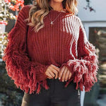 Women Fringe Sleeves Loose Knitted Sweater