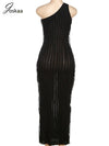  Elegant Draped Black Maxi Dress 