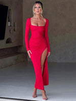 Sexy Ruched High Split Maxi Dress 