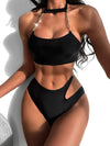 Solid Color Chain Bikini Swimsuit