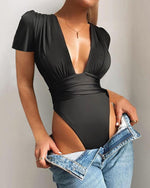  Short Sleeve Ruched Bodysuit