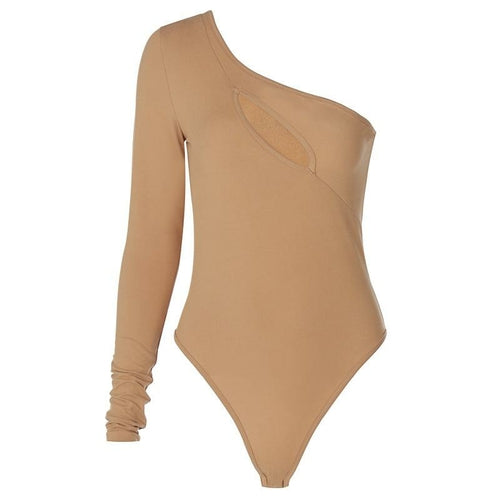 Women One-shoulder Long Sleeve Cut Out Bodysuit