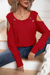 square neck off shoulder long-sleeve twisted sweater