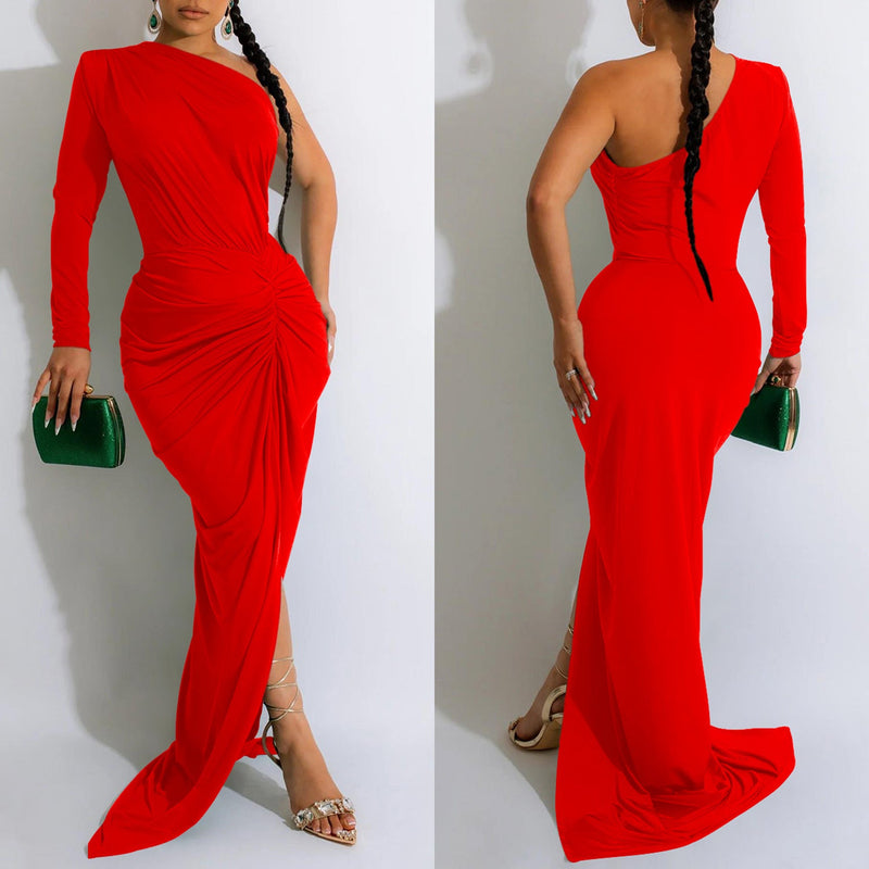 One-shoulder Ruched Long Dresses