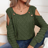 square neck off shoulder long-sleeve twisted sweater