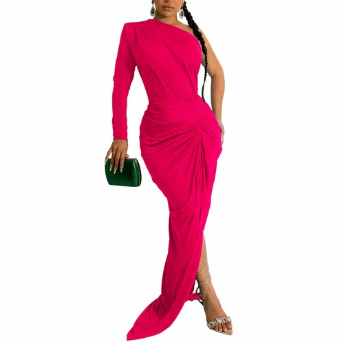 One-shoulder Ruched Long Dresses