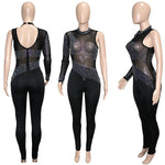 Rhinestone See Through Sheer Mesh Sexy Jumpsuit 