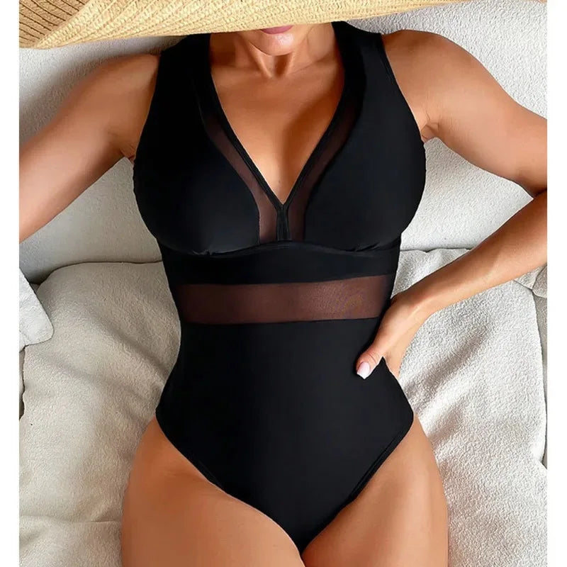 Black Sexy Net One Piece Push Up Swimsuits