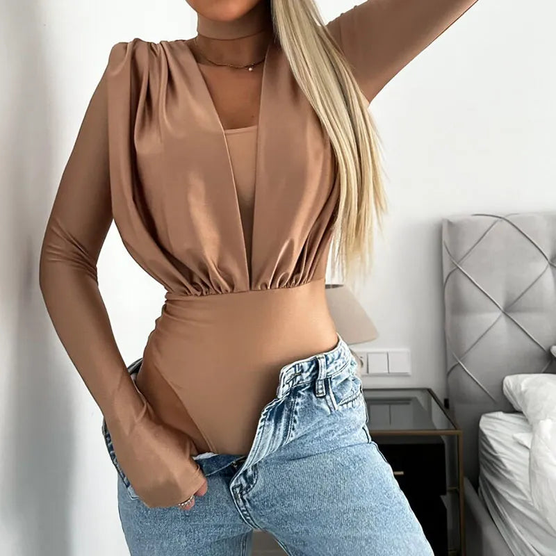 Women Summer Elegant Long Sleeve Slim Bodysuit