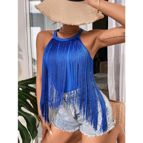 Sexy Women Summer Solid Color Tassel Tank Tops