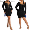 Women Long Sleeve Mesh Halter Sequined Slim High Waist Bodycon Dress