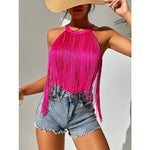 Sexy Women Summer Solid Color Tassel Tank Tops