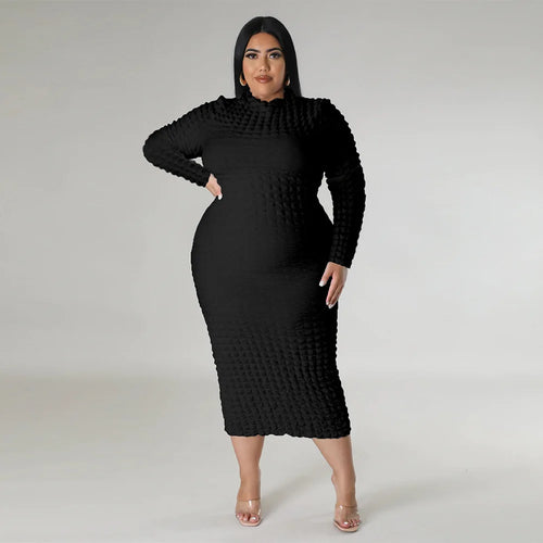 Women Long Sleeve Elastic Bodycon Midi Dress