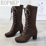  Women Flock Platform Gothic Boots 