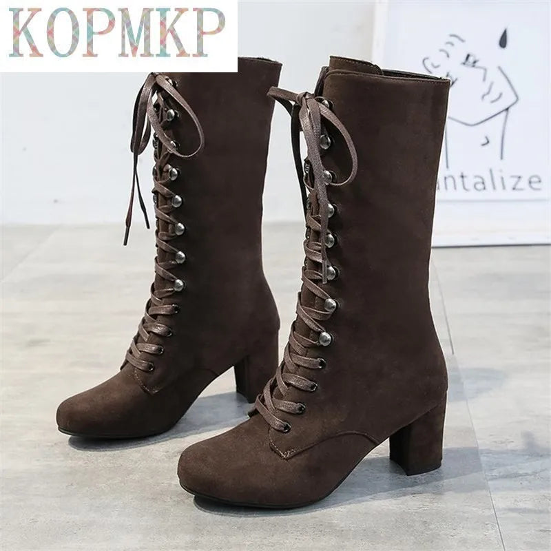  Women Flock Platform Gothic Boots 