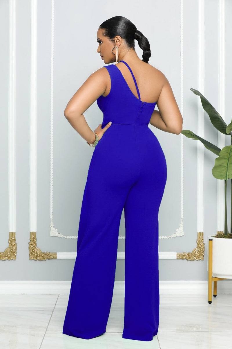 One Shoulder Sleeveless Wide Leg Solid Elegant Jumpsuits