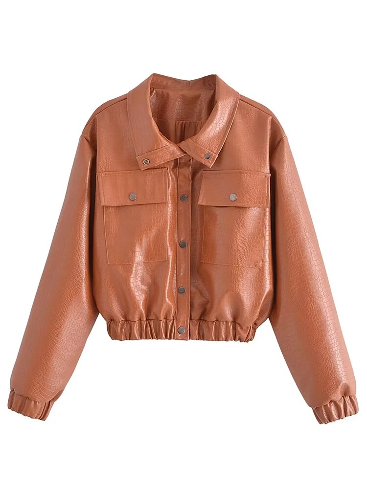 Solid Color PU Faux Leather Jacket 