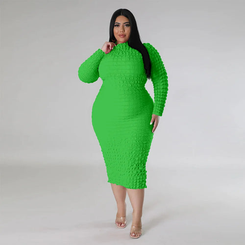 Women Long Sleeve Elastic Bodycon Midi Dress