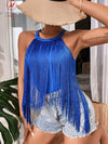 Sexy Women Summer Solid Color Tassel Tank Tops