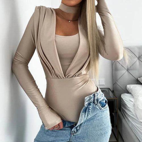 Women Summer Elegant Long Sleeve Slim Bodysuit