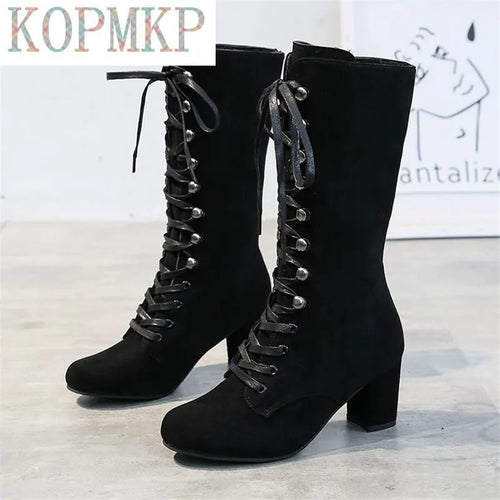 Women Flock Platform Gothic Boots