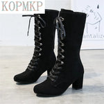  Women Flock Platform Gothic Boots 