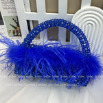 Pearl Bead With Ostrich Feather Fur Designer Bag