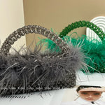 Pearl Bead With Ostrich Feather Fur Designer Bag