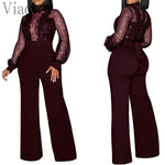 Women Sexy Hollow Out Embroider Long Sleeve Jumpsuits