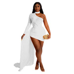 Women's Cape Feather Single Long Sleeve Oblique Dresses