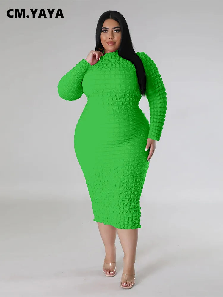  Women Long Sleeve Elastic Bodycon Midi Dress