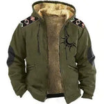 Men's Winter Army Green Parkas Long Sleeve Sun Logo Print Warm Jacket