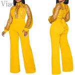 Women Sexy Hollow Out Embroider Long Sleeve Jumpsuits