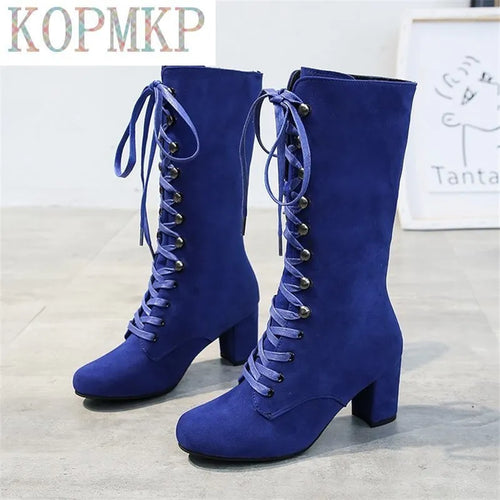 Women Flock Platform Gothic Boots