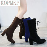  Women Flock Platform Gothic Boots 