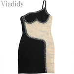 One Shoulder Mesh Rhinestone Inlaid Sleeveless Backless Zipper Dresses