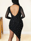  Sexy Pearl Beading Open Back Dress